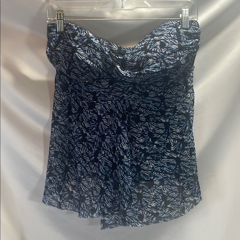 Ava & Viv Blue and White Bikini Top (only)with Ruched Sweetheart Neckline.